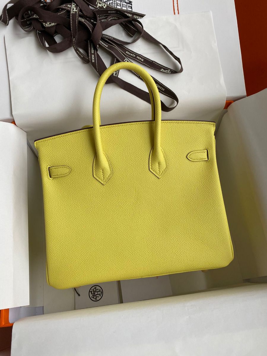 Hermes Birkin 25 Retourne Handmade Bag In Lime Epsom Calfskin - Image 3