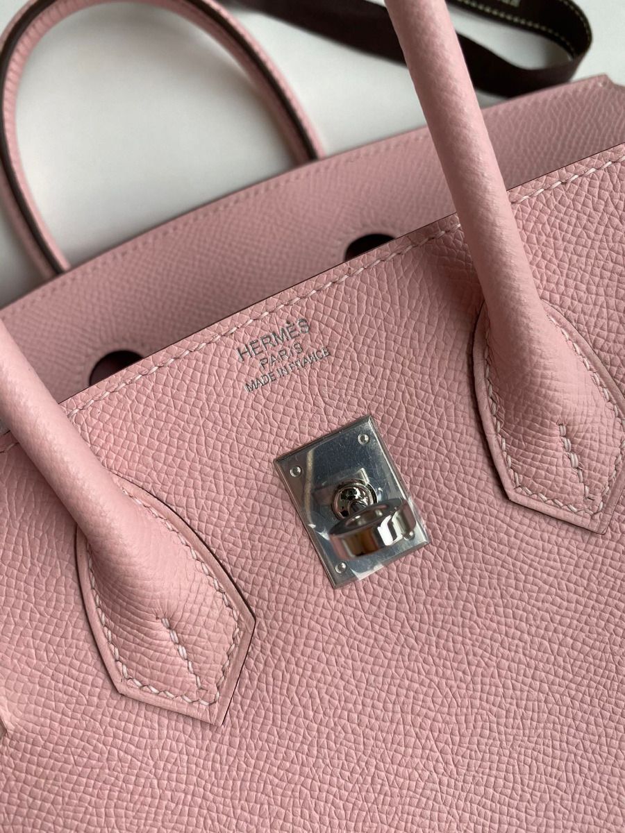 Hermes Birkin 25 Retourne Handmade Bag In Rose Sakura Epsom Calfskin - Image 8
