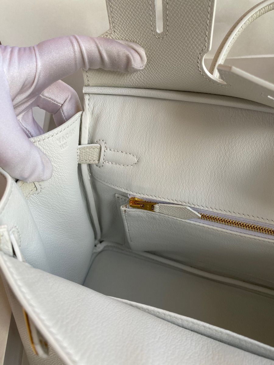 Hermes Birkin 25 Handmade Bag In White Epsom Calfskin - Image 9