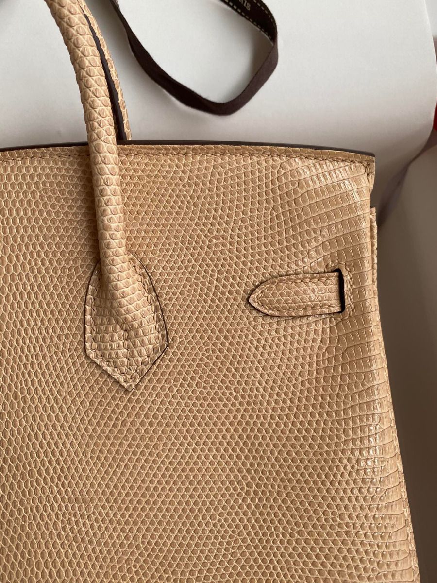 Hermes Birkin 25 Retourne Handmade Bag In Beige Lizard Leather - Image 5