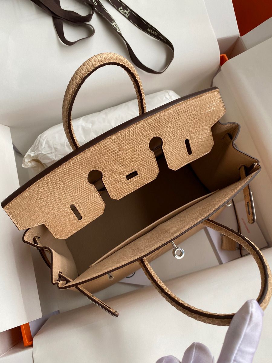 Hermes Birkin 25 Retourne Handmade Bag In Beige Lizard Leather - Image 7
