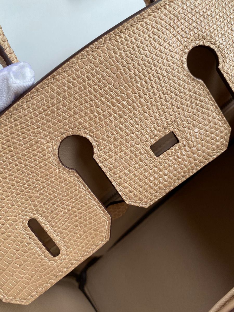 Hermes Birkin 25 Retourne Handmade Bag In Beige Lizard Leather - Image 10