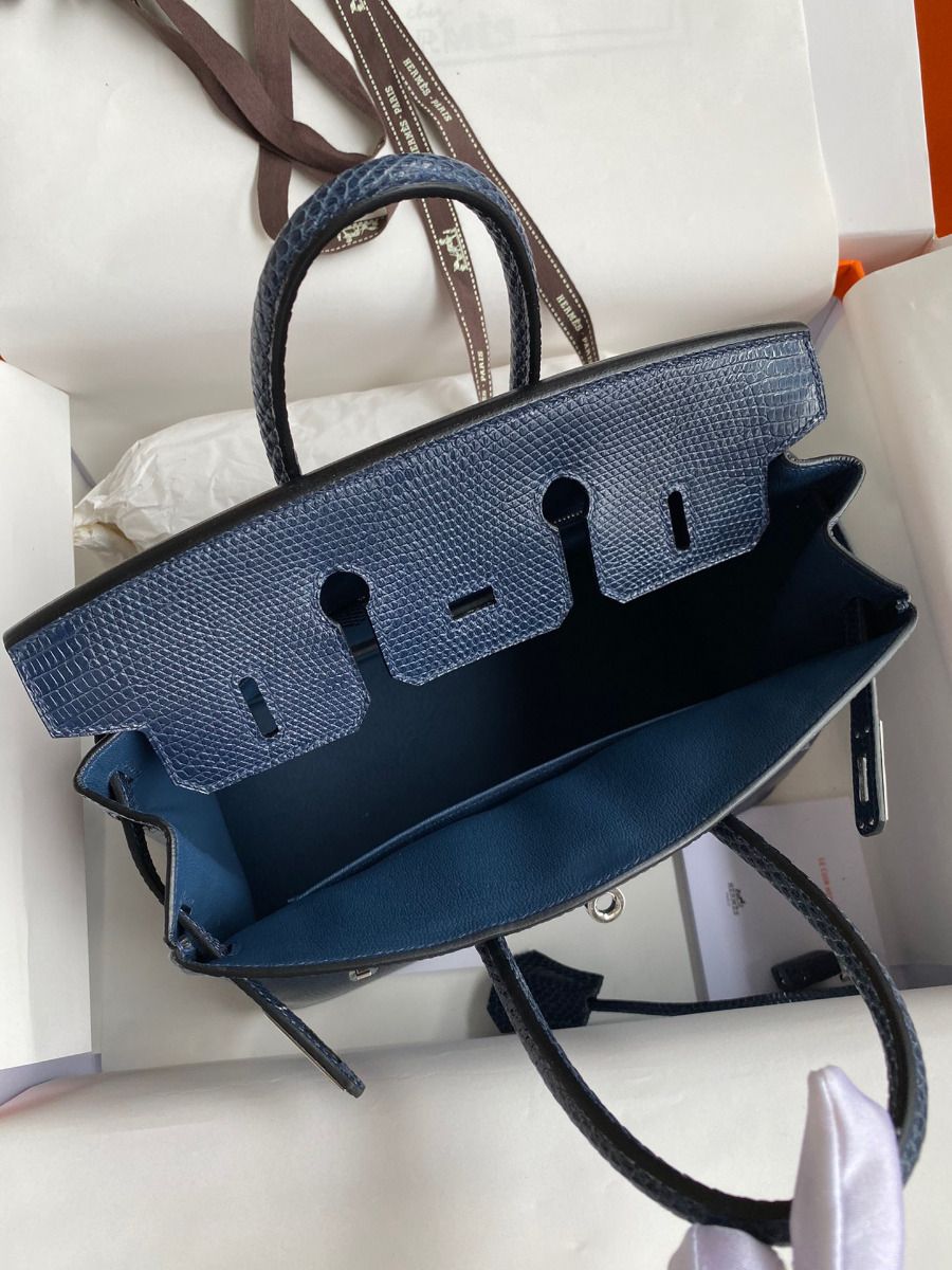 Hermes Birkin 25 Retourne Handmade Bag In Blue Saphir Lizard Leather - Image 7