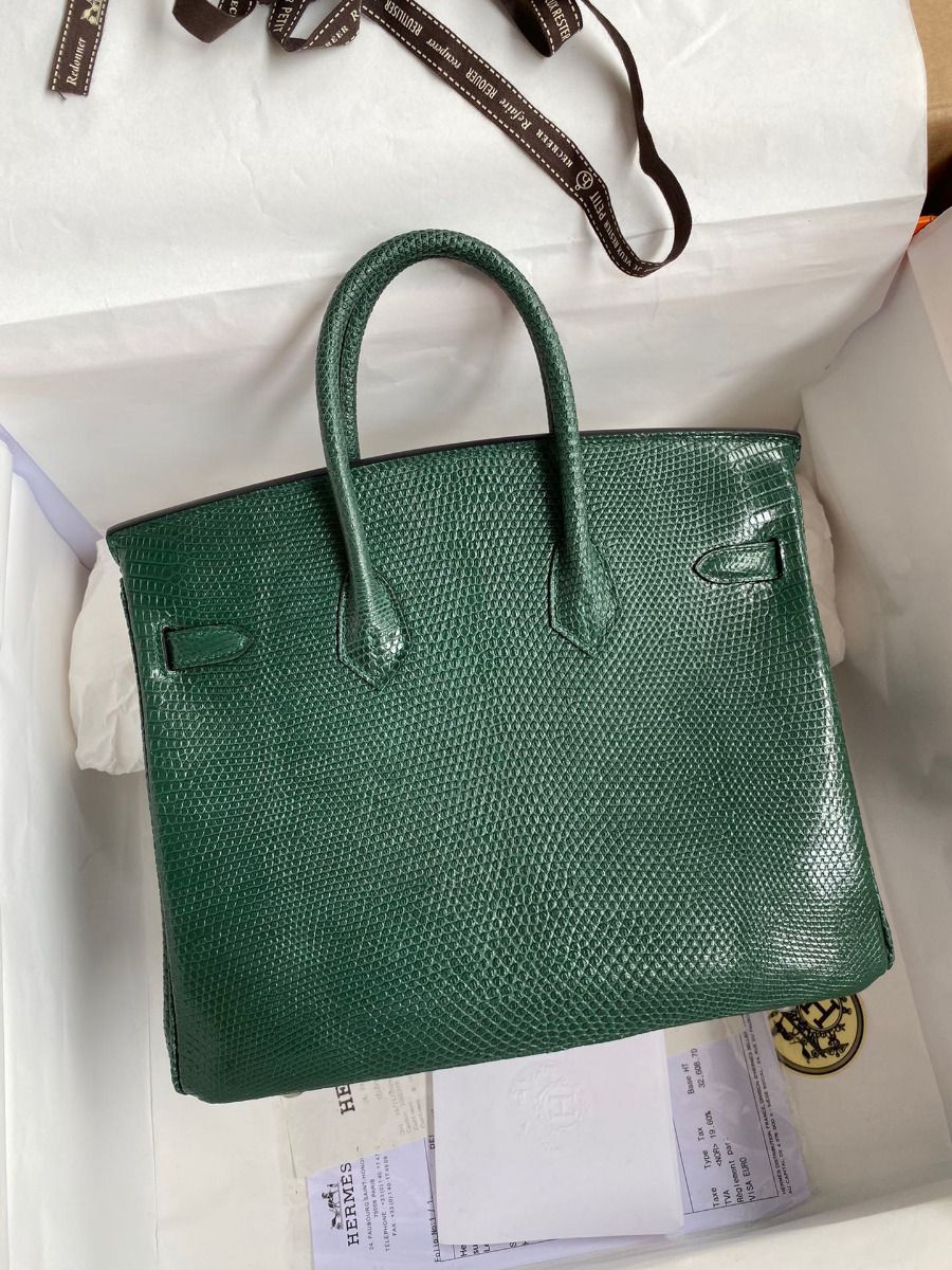Hermes Birkin 25 Retourne Handmade Bag In Malachite Lizard Leather - Image 3