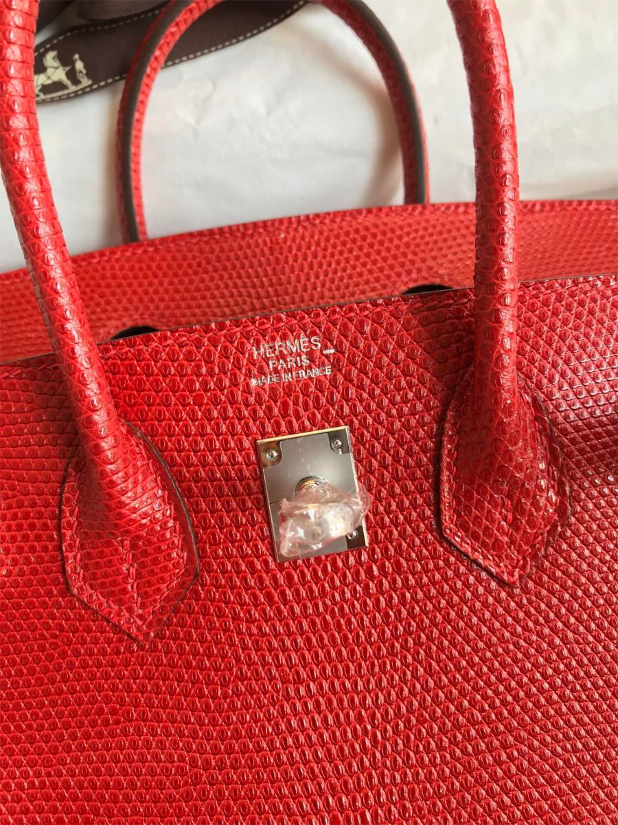 Hermes Birkin 25 Retourne Handmade Bag In Red Lizard Leather - Image 7