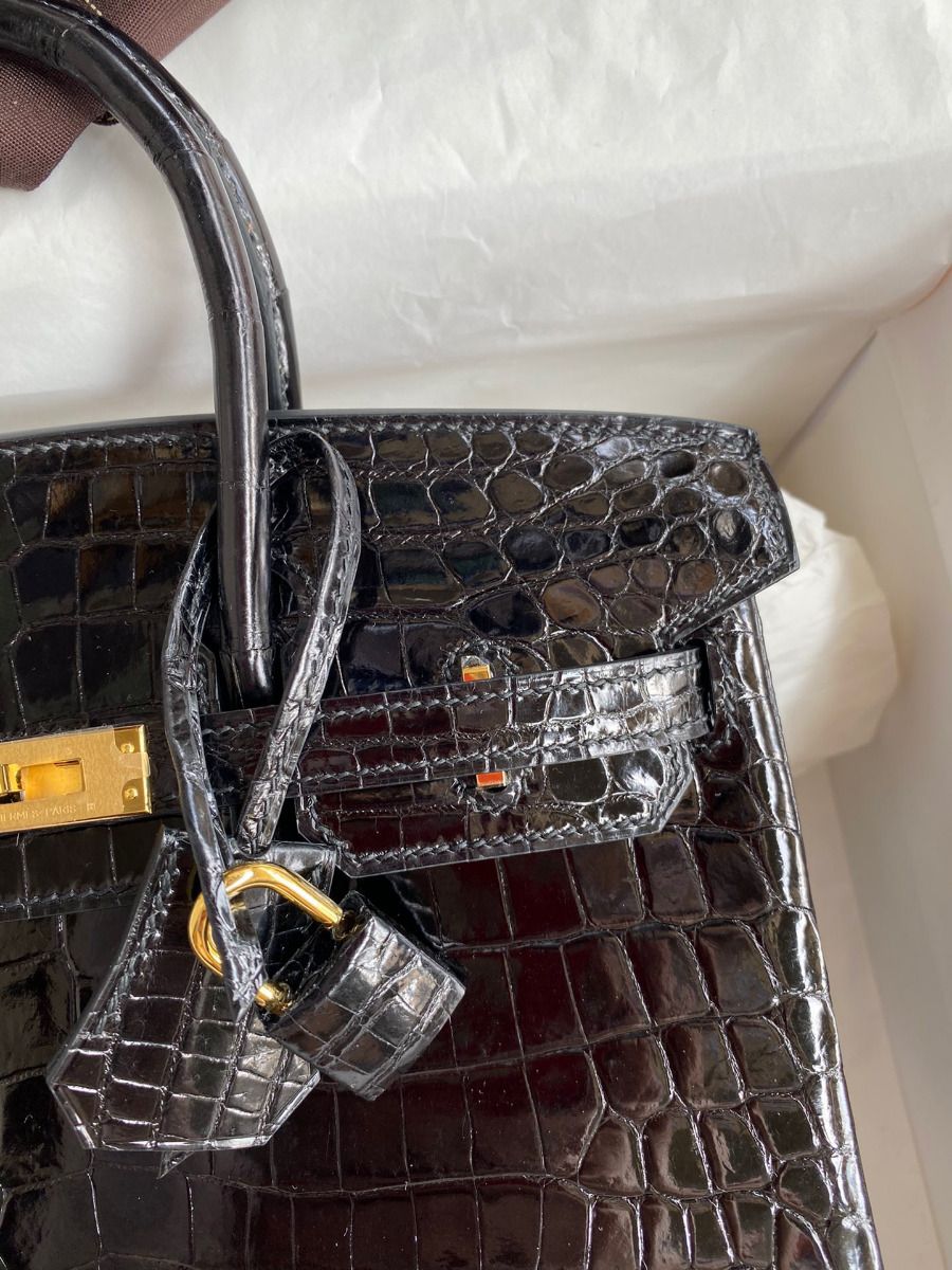 Hermes Birkin 25 Handmade Bag In Black Crocodile Niloticus Shiny Skin - Image 4