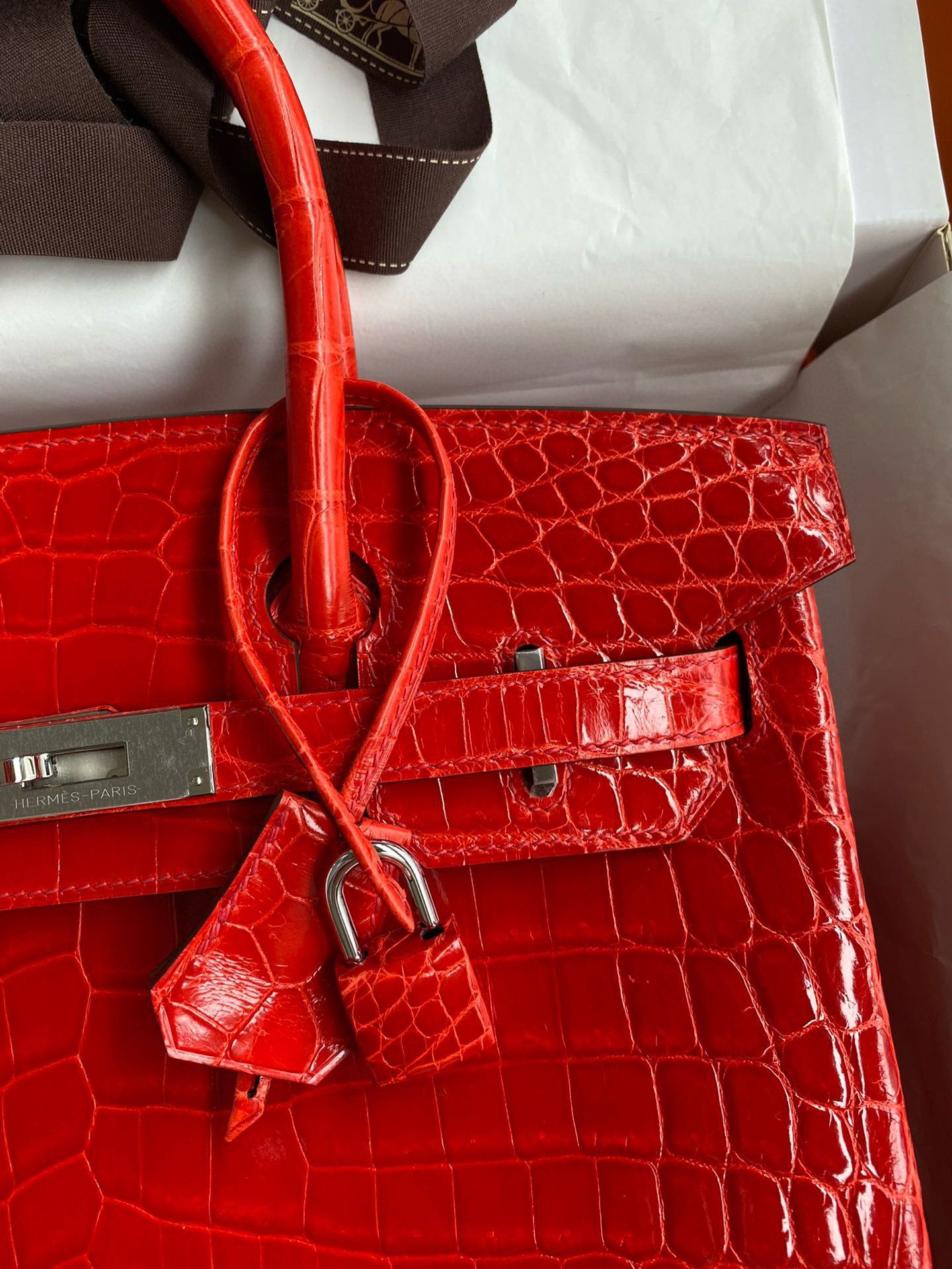 Hermes Birkin 25 Handmade Bag In Red Crocodile Niloticus Shiny Skin - Image 4