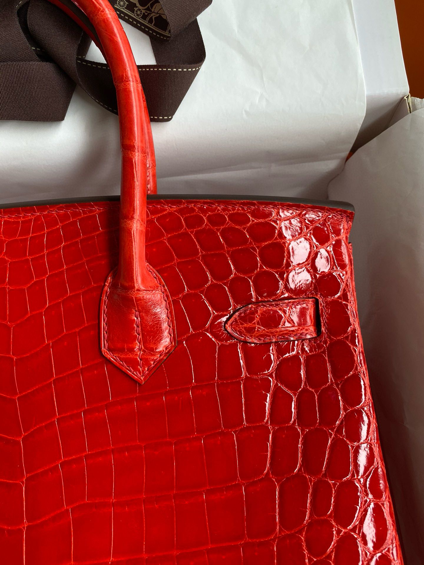 Hermes Birkin 25 Handmade Bag In Red Crocodile Niloticus Shiny Skin - Image 5
