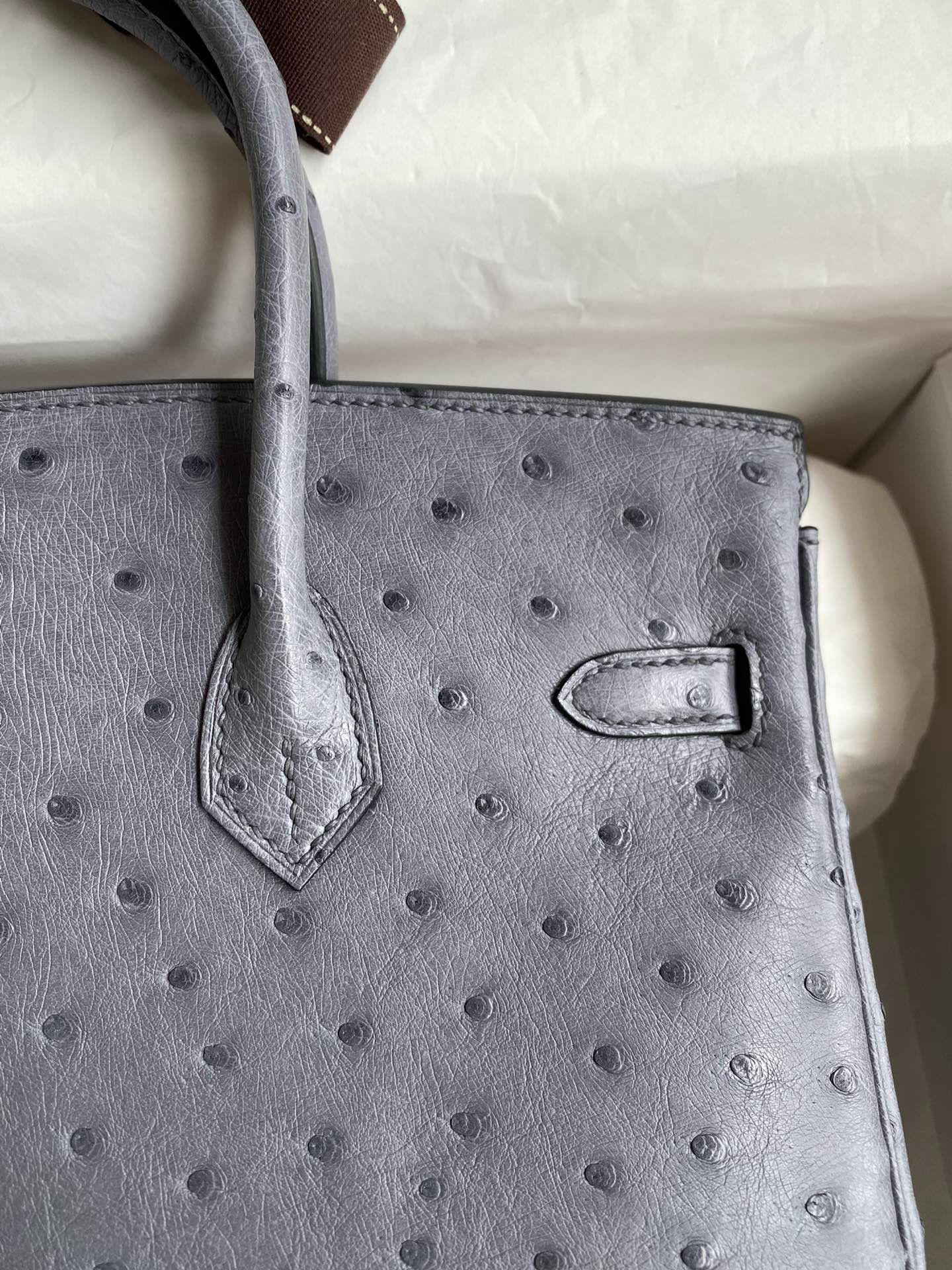 Hermes Birkin 25 Retourne Handmade Bag in Gris Agate Ostrich Leather - Image 5