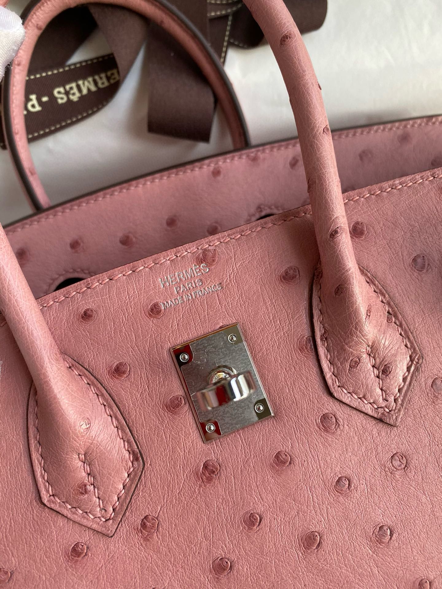 Hermes Birkin 25 Retourne Handmade Bag in Terre Cuite Ostrich Leather - Image 8