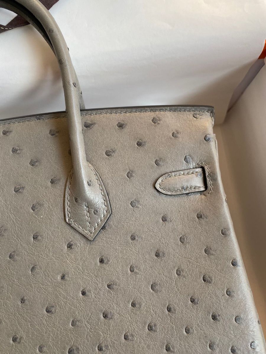 Hermes Birkin 25 Retourne Handmade Bag In Gris Tourterelle Ostrich Leather - Image 5