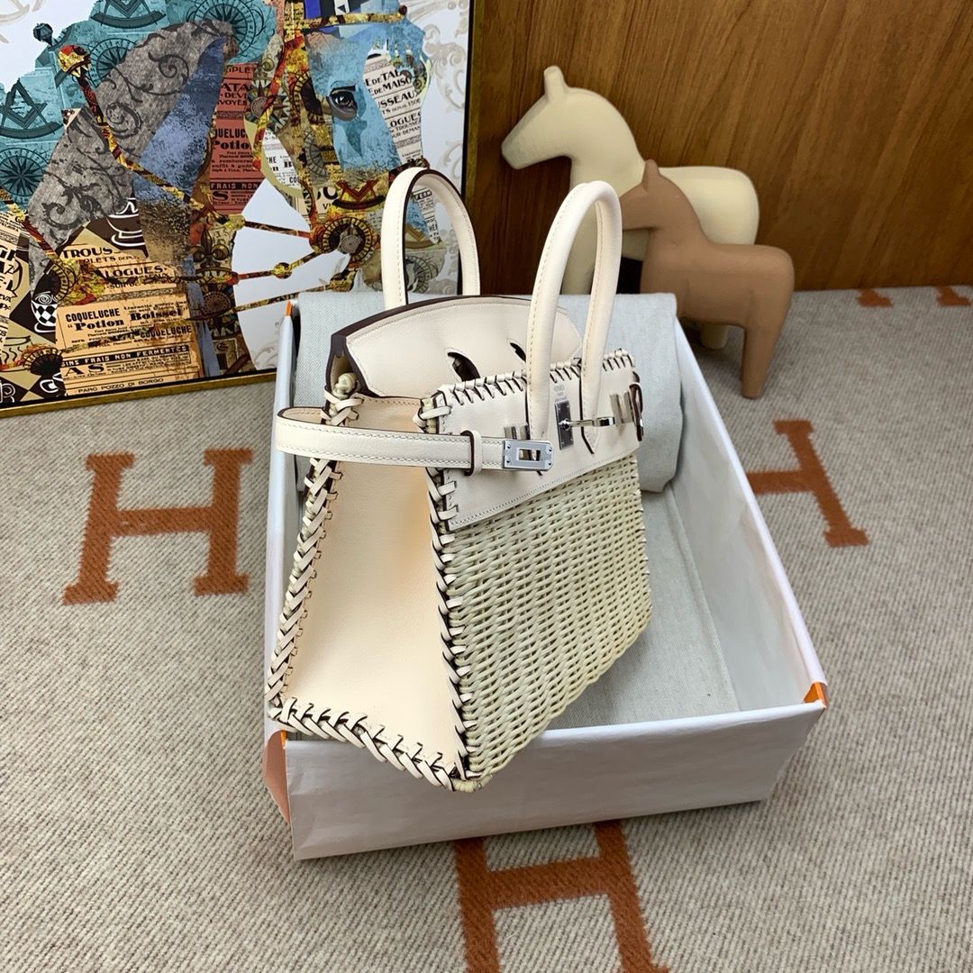 Hermes Picnic Birkin 25 Bag in Wicker with Nata Swift Calfskin - Image 7