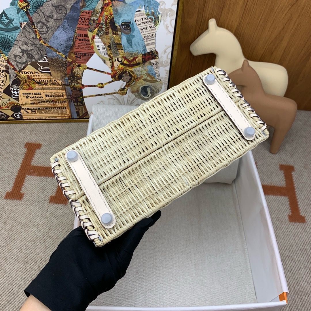 Hermes Picnic Birkin 25 Bag in Wicker with Nata Swift Calfskin - Image 8