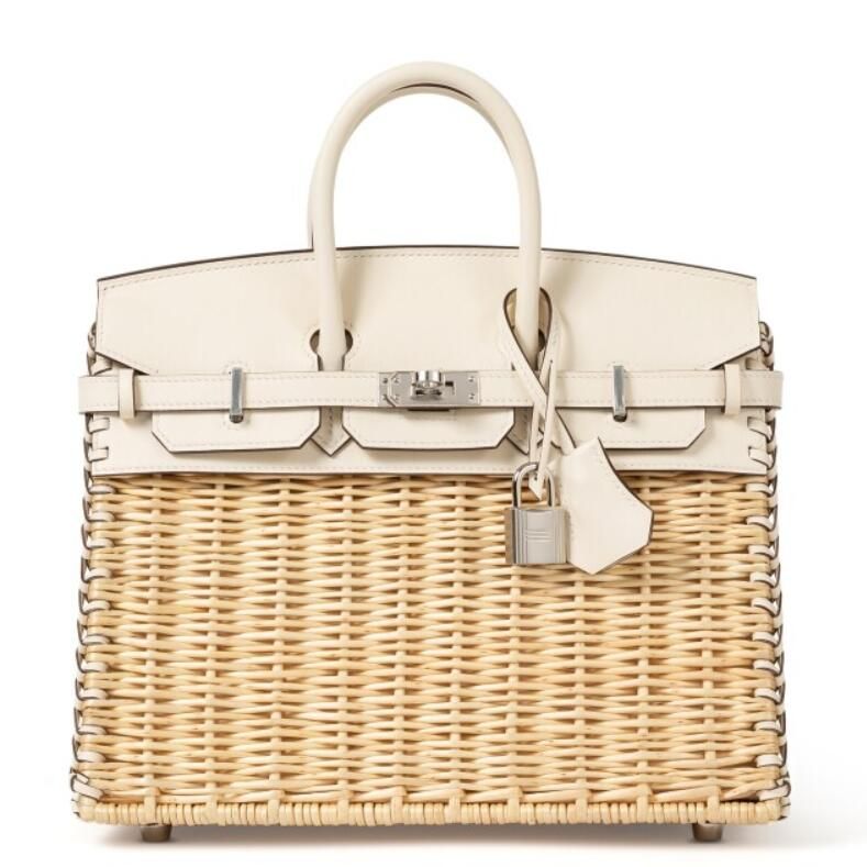 Hermes Picnic Birkin 25 Bag in Wicker with Nata Swift Calfskin