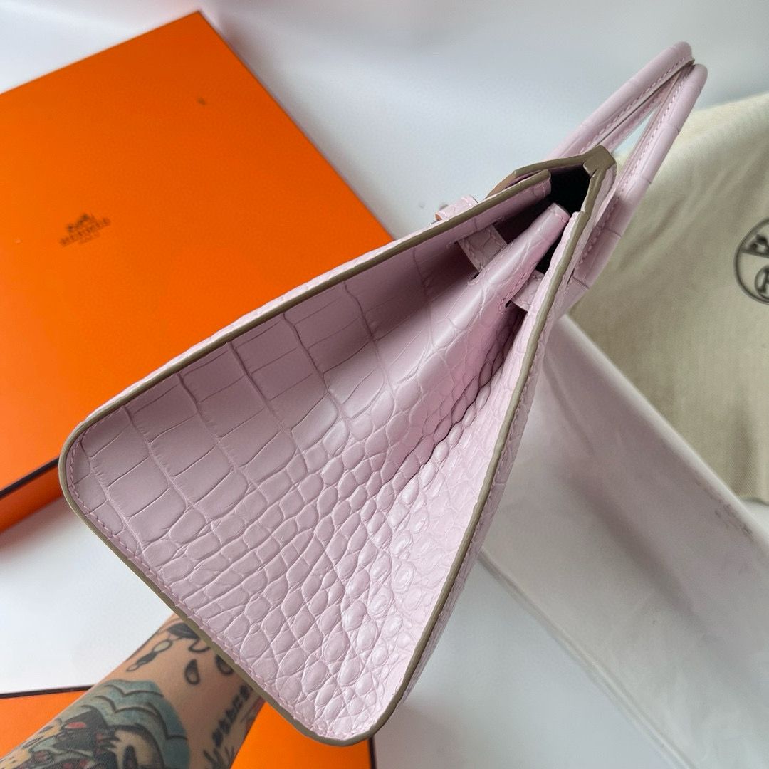 Hermes Birkin 25 Sellier Handmade Bag in Mauve Pale Matte Alligator Leather - Image 6