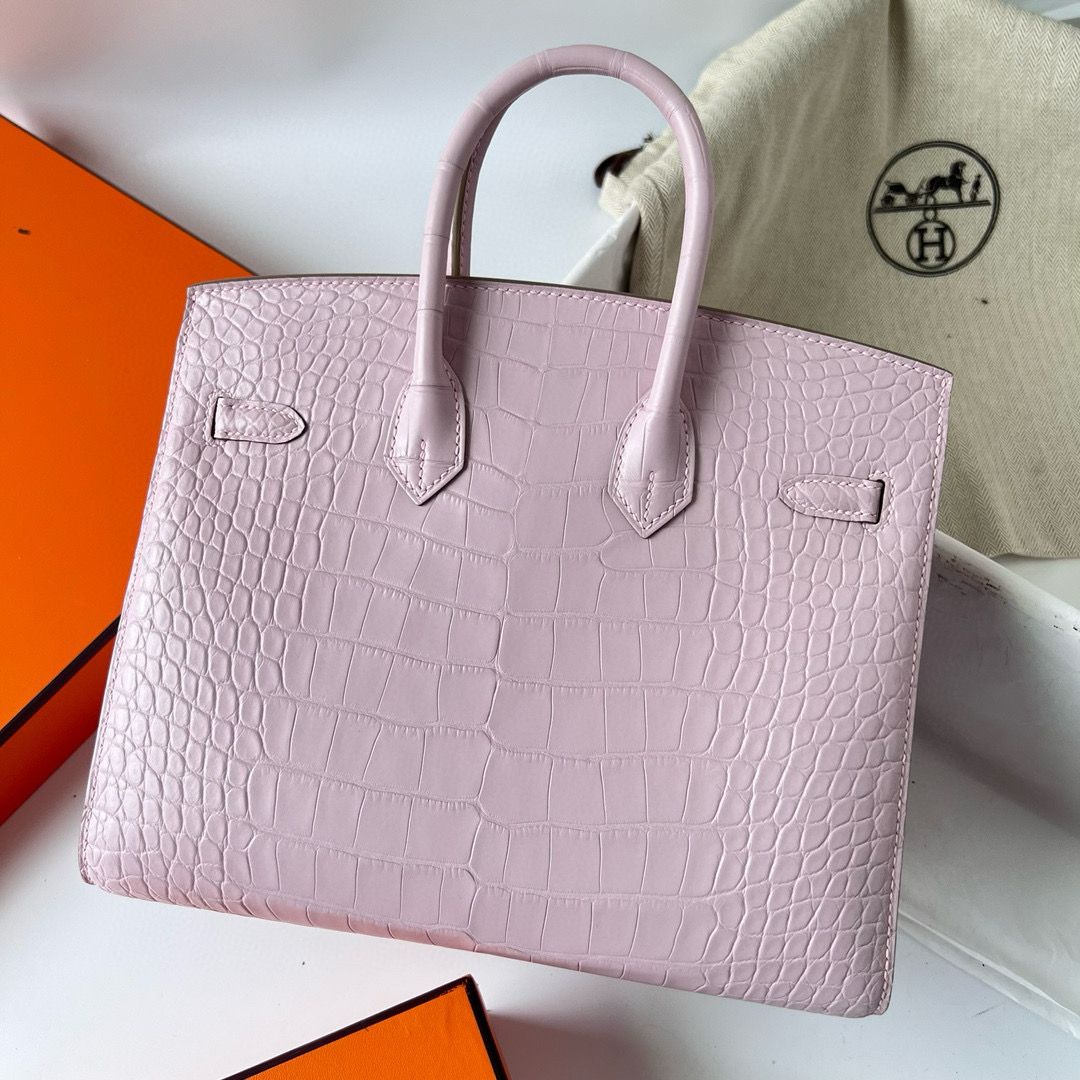 Hermes Birkin 25 Sellier Handmade Bag in Mauve Pale Matte Alligator Leather - Image 7