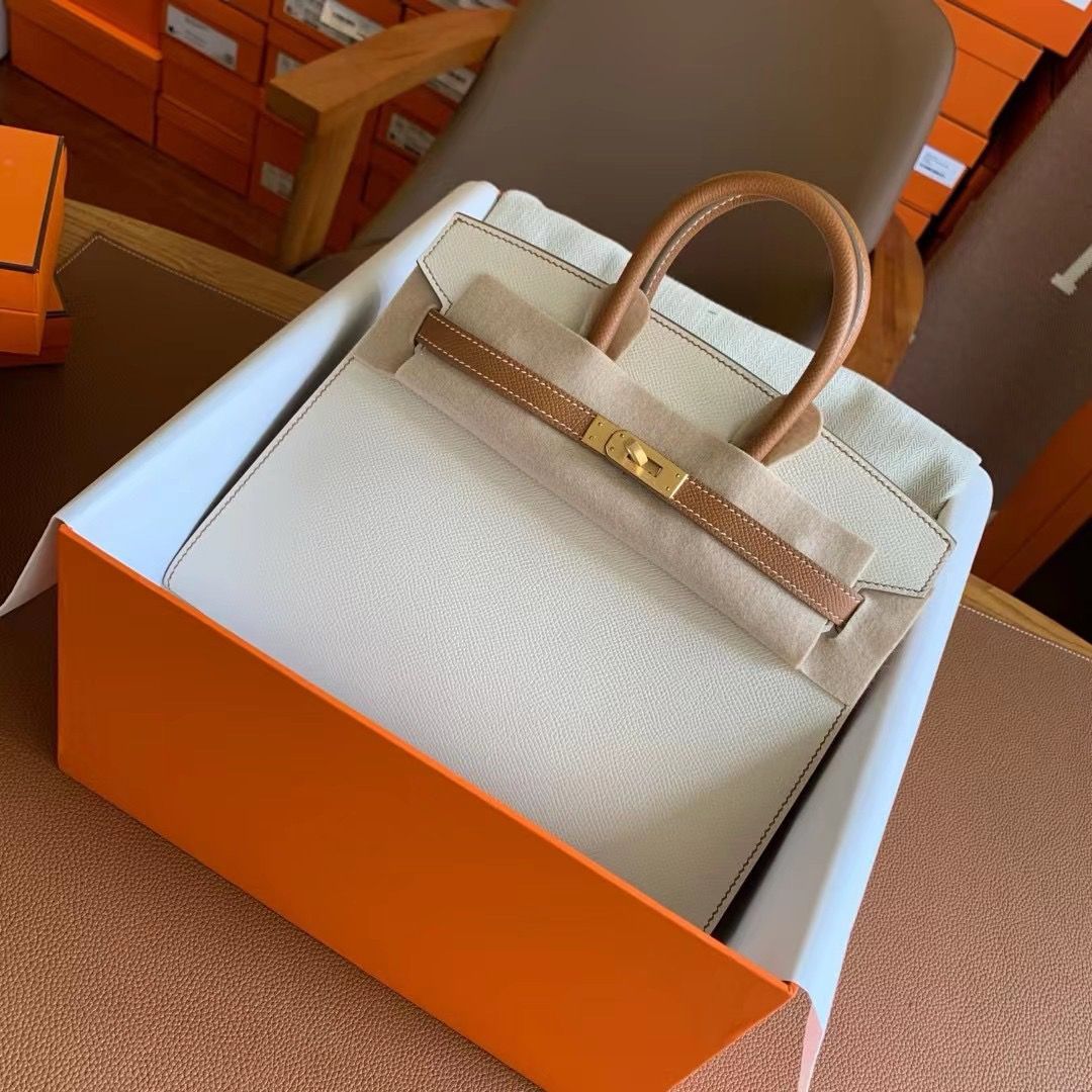 Hermes HSS Birkin 25 Sellier Bag in Craie and Gold Epsom Calfskin - Image 4