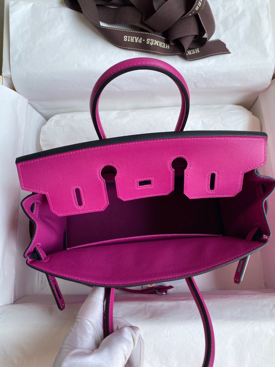 Hermes Birkin 25 Retourne Handmade Bag In Rose Purple Swift Calfskin - Image 8