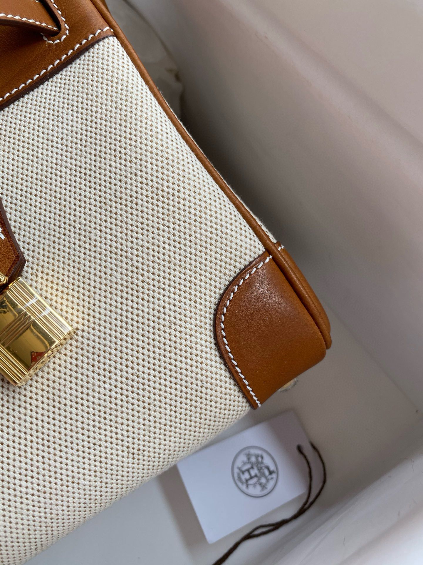 Hermes Birkin 25 Handmade Bag in Toile & Gold Barenia Calfskin - Image 10