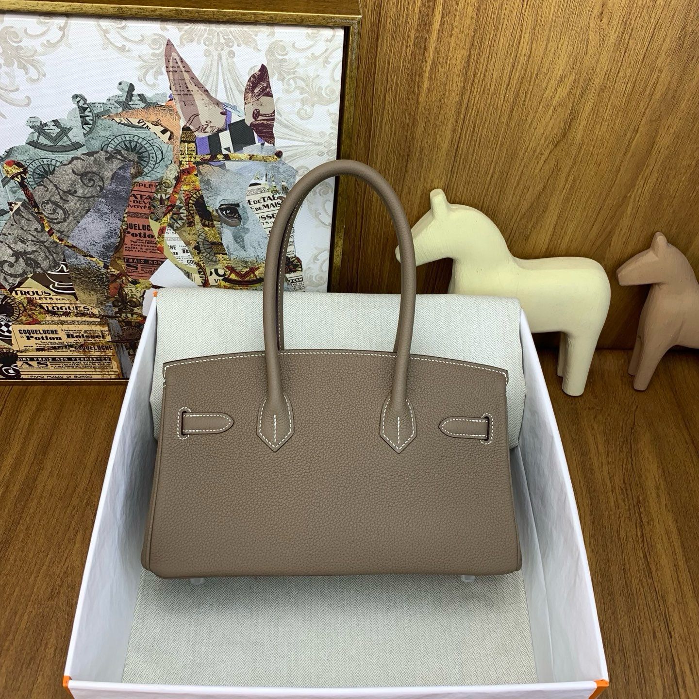Hermes Shoulder Birkin Light 29 Bag in Taupe Clemence Leather