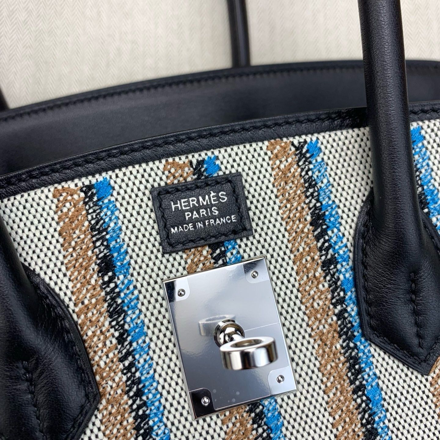 Hermes Shoulder Birkin Light 29 Bag in Toile and Black Swift Leather - Image 10