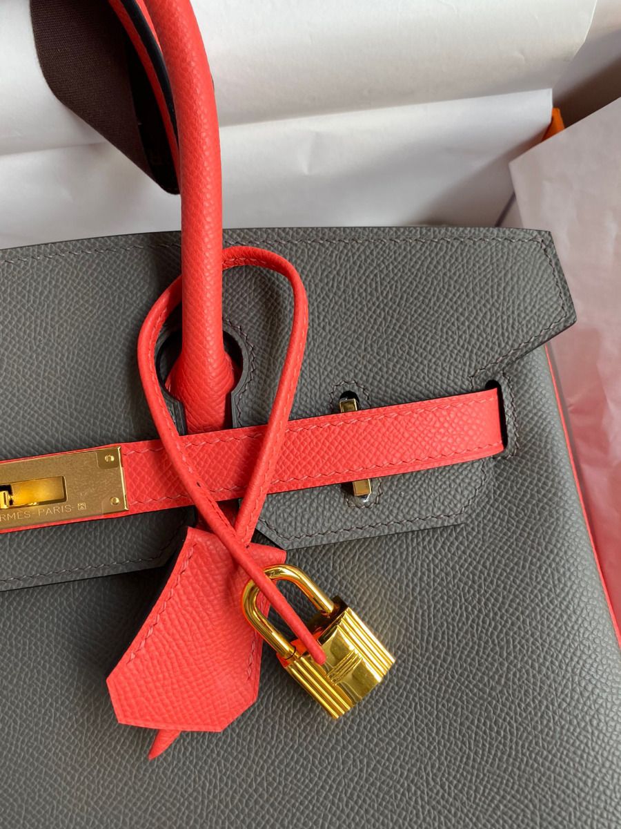 Hermes HSS Birkin 30 Bicolor Bag in Etain and Piment Epsom Calfskin - Image 4