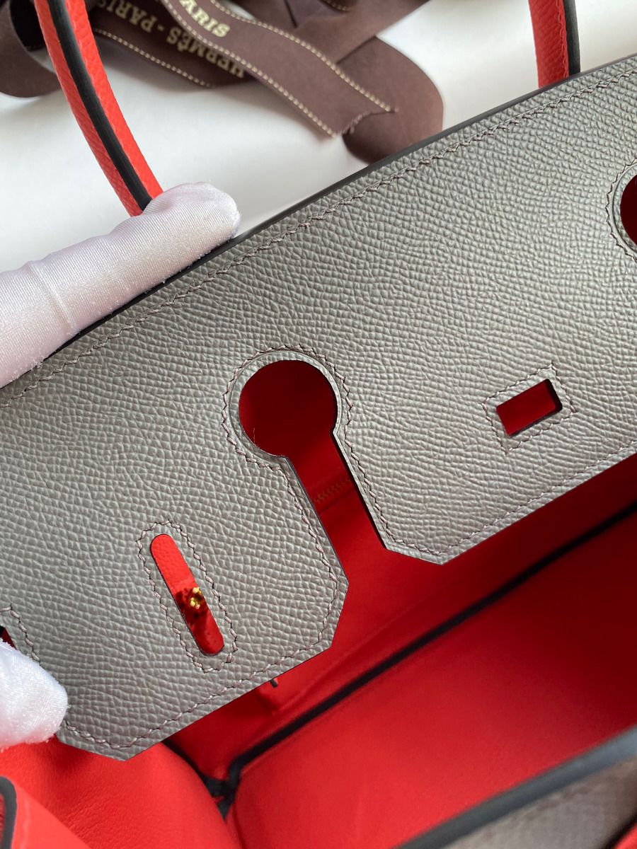 Hermes HSS Birkin 30 Bicolor Bag in Etain and Piment Epsom Calfskin - Image 9