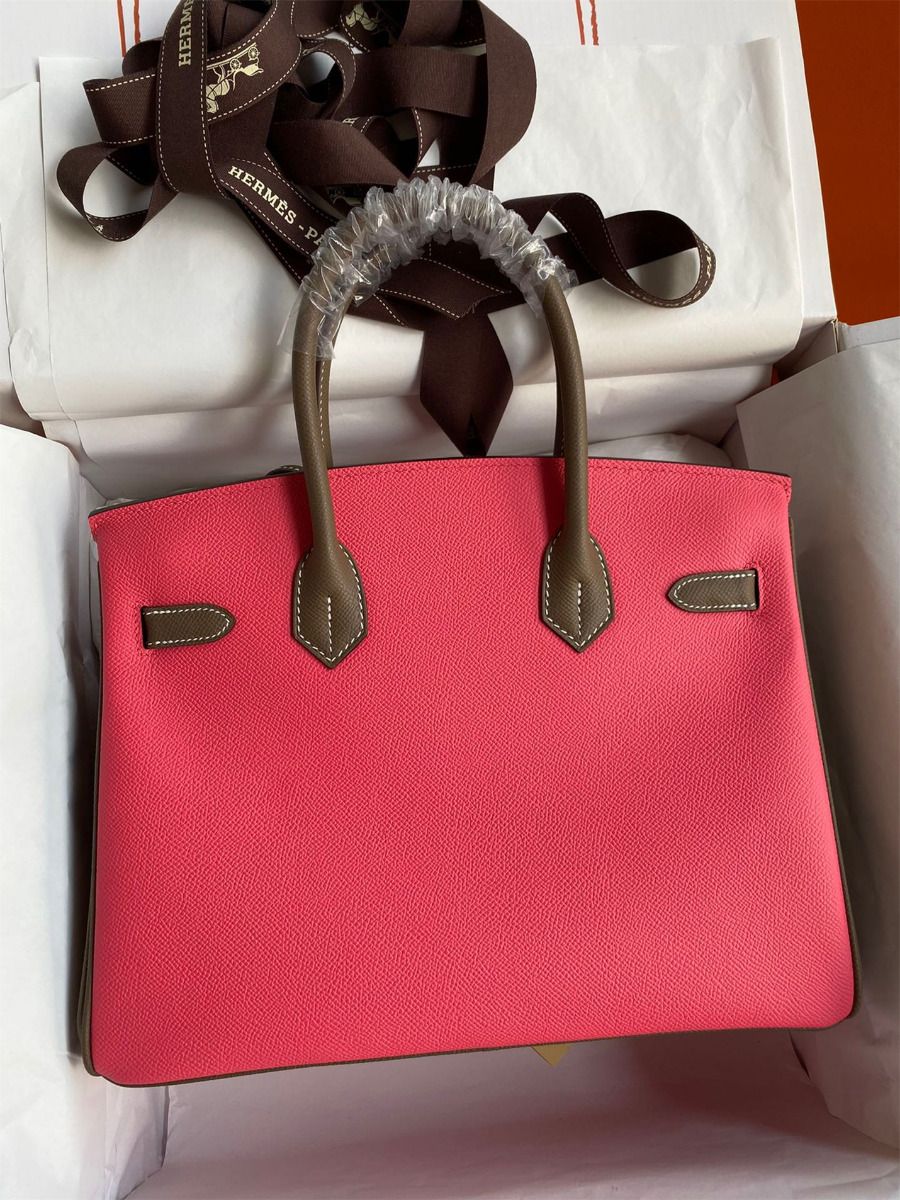Hermes HSS Birkin 30 Bicolor Bag in Rose Lipstick and Taupe Epsom Calfskin - Image 3