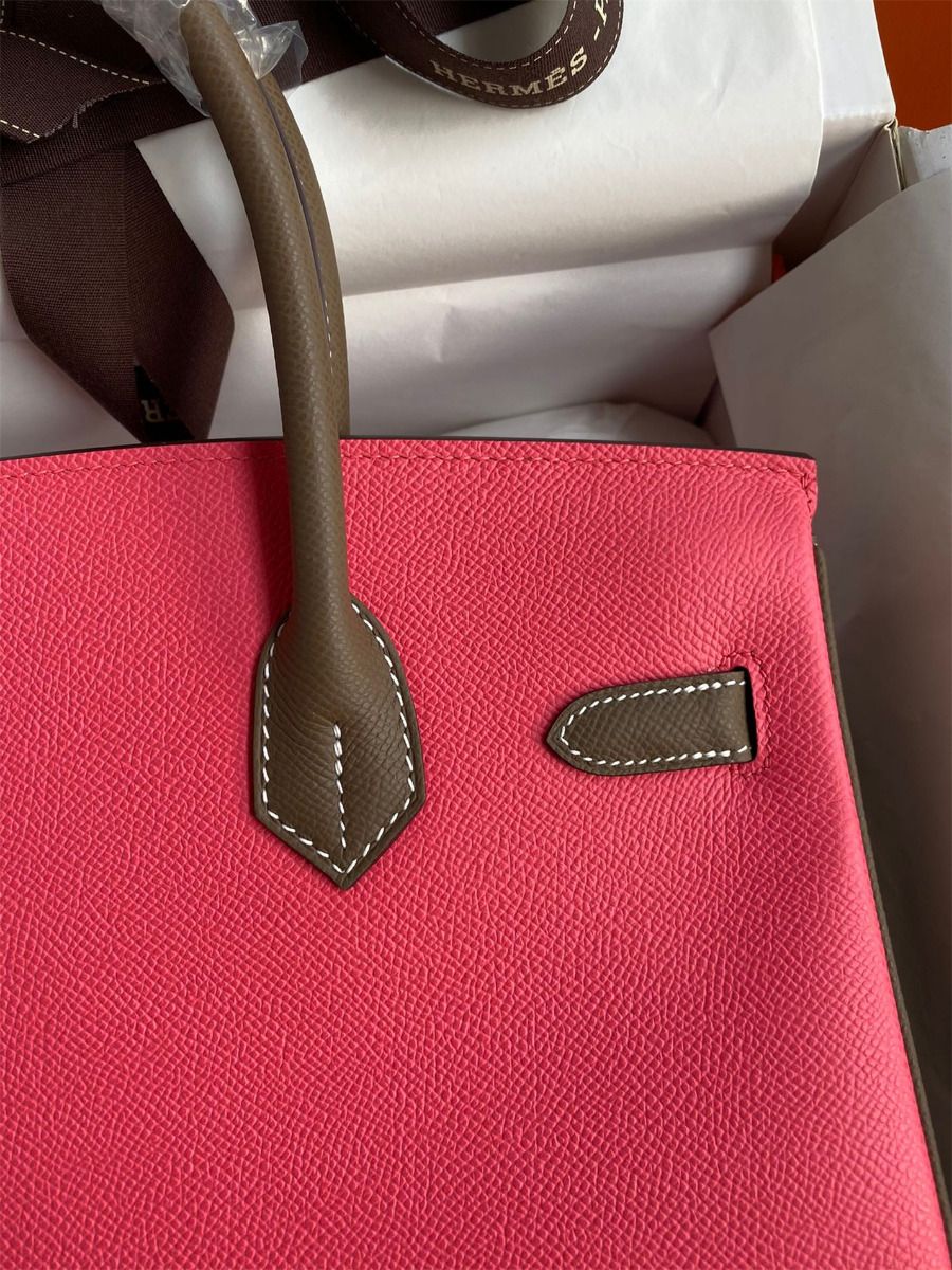 Hermes HSS Birkin 30 Bicolor Bag in Rose Lipstick and Taupe Epsom Calfskin - Image 5