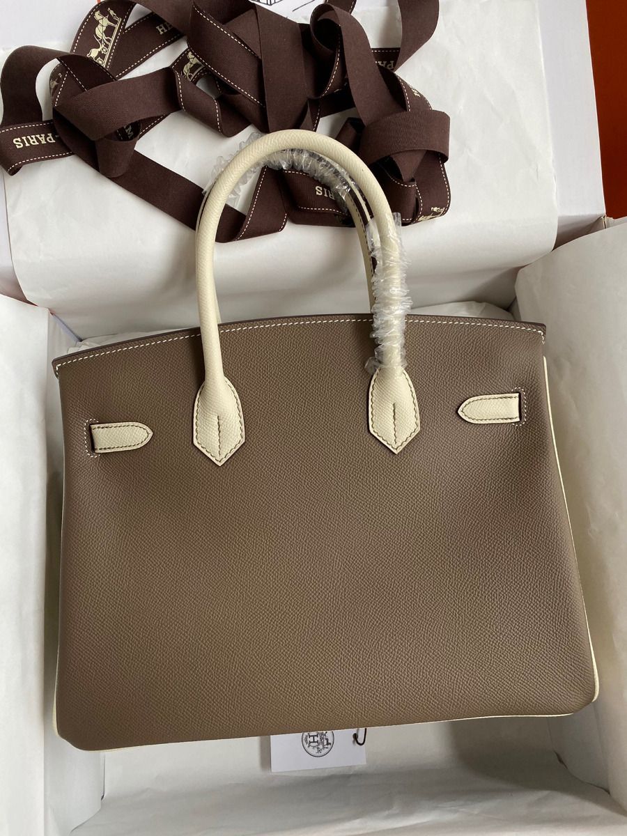 Hermes HSS Birkin 30 Bicolor Bag in Taupe and Craie Epsom Calfskin - Image 3