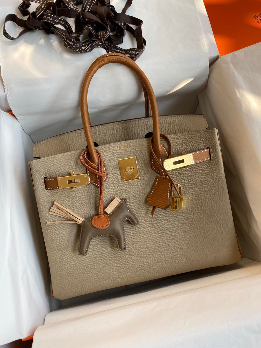 Hermes HSS Birkin 30 Bicolor Bag in Trench and Gold Epsom Calfskin - Image 10