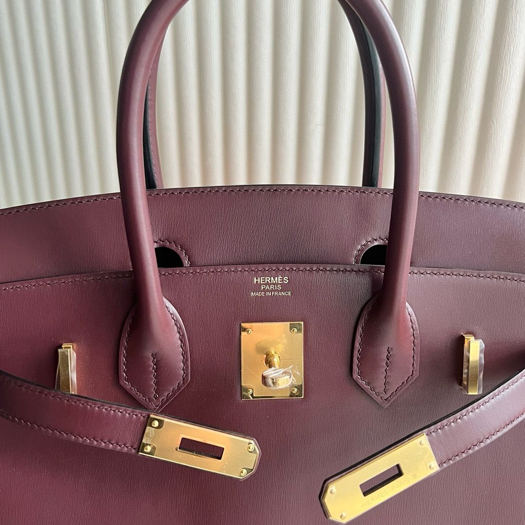 Hermes Birkin 30 Retourne Handmade Bag in Bordeaux Box Calfskin - Image 8