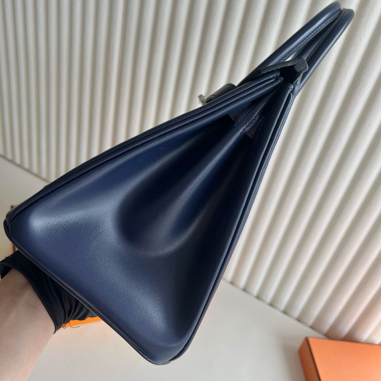 Hermes Birkin 30 Retourne Handmade Bag in Blue Saphir Box Calfskin - Image 7