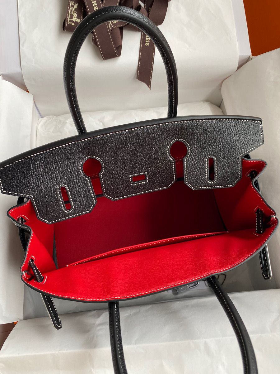 Hermes Birkin Verso 30 Bag in Black and Red Chevre Mysore Leather - Image 8