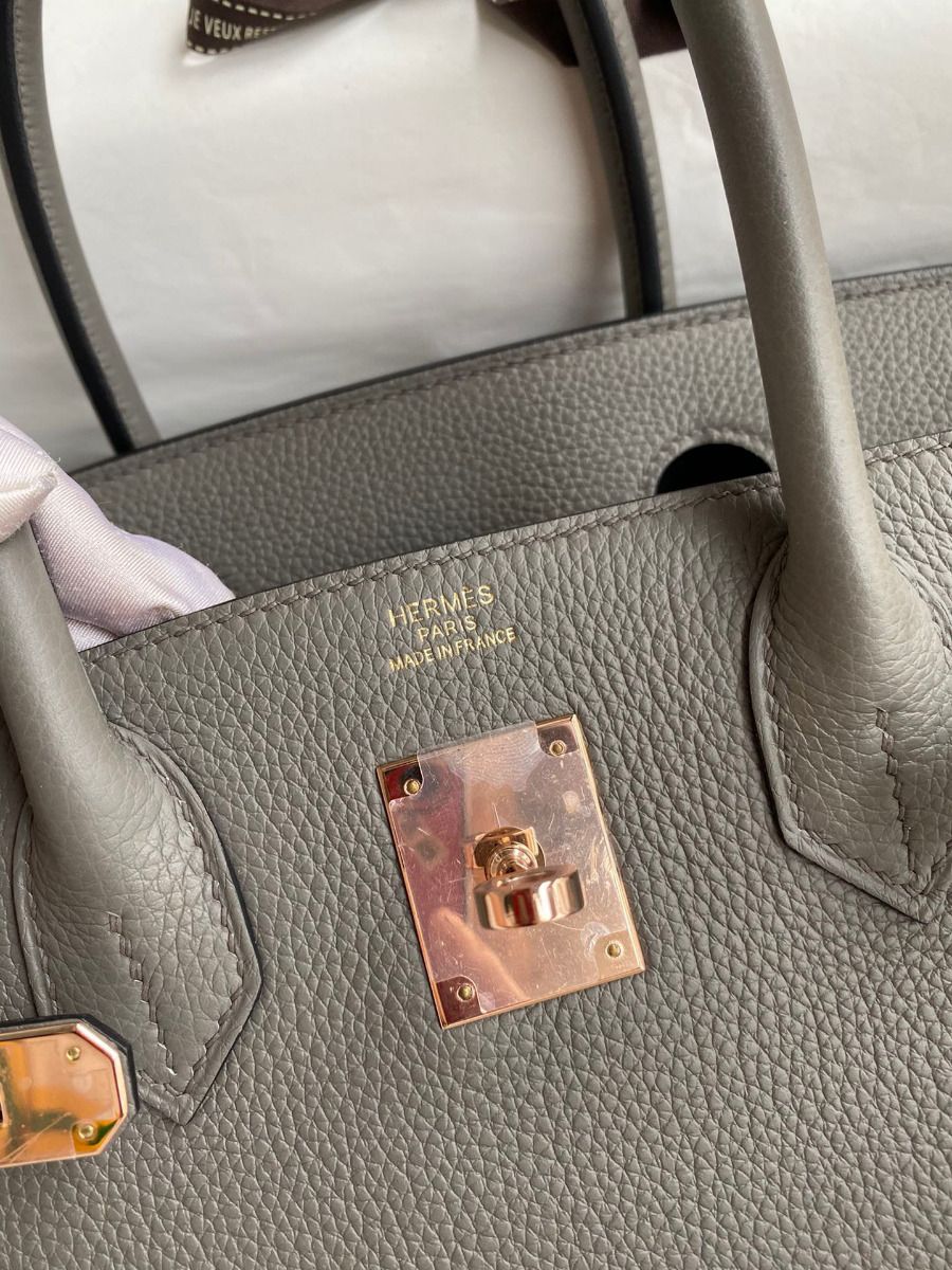 Hermes Birkin 30 Retourne Handmade Bag In Gris Meyer Clemence Leather - Image 7