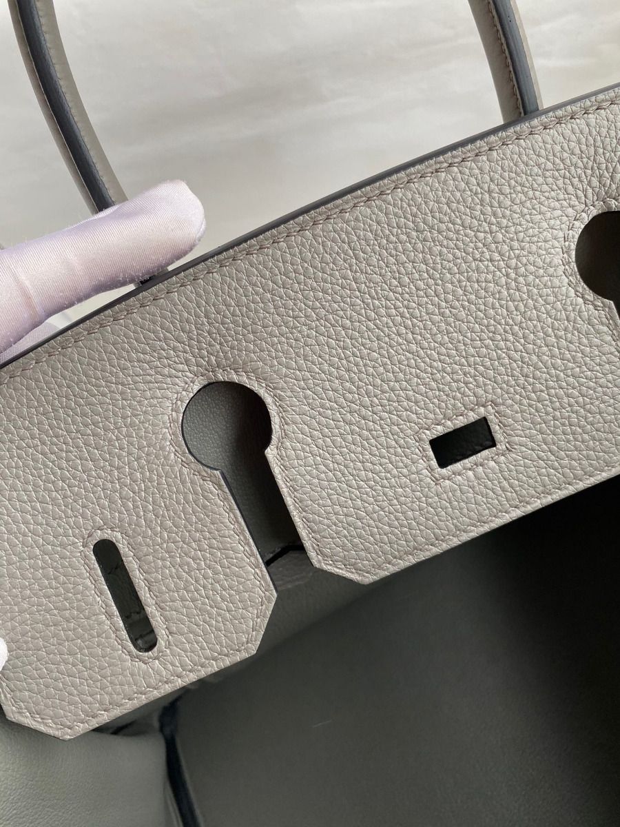 Hermes Birkin 30 Retourne Handmade Bag In Gris Meyer Clemence Leather - Image 8