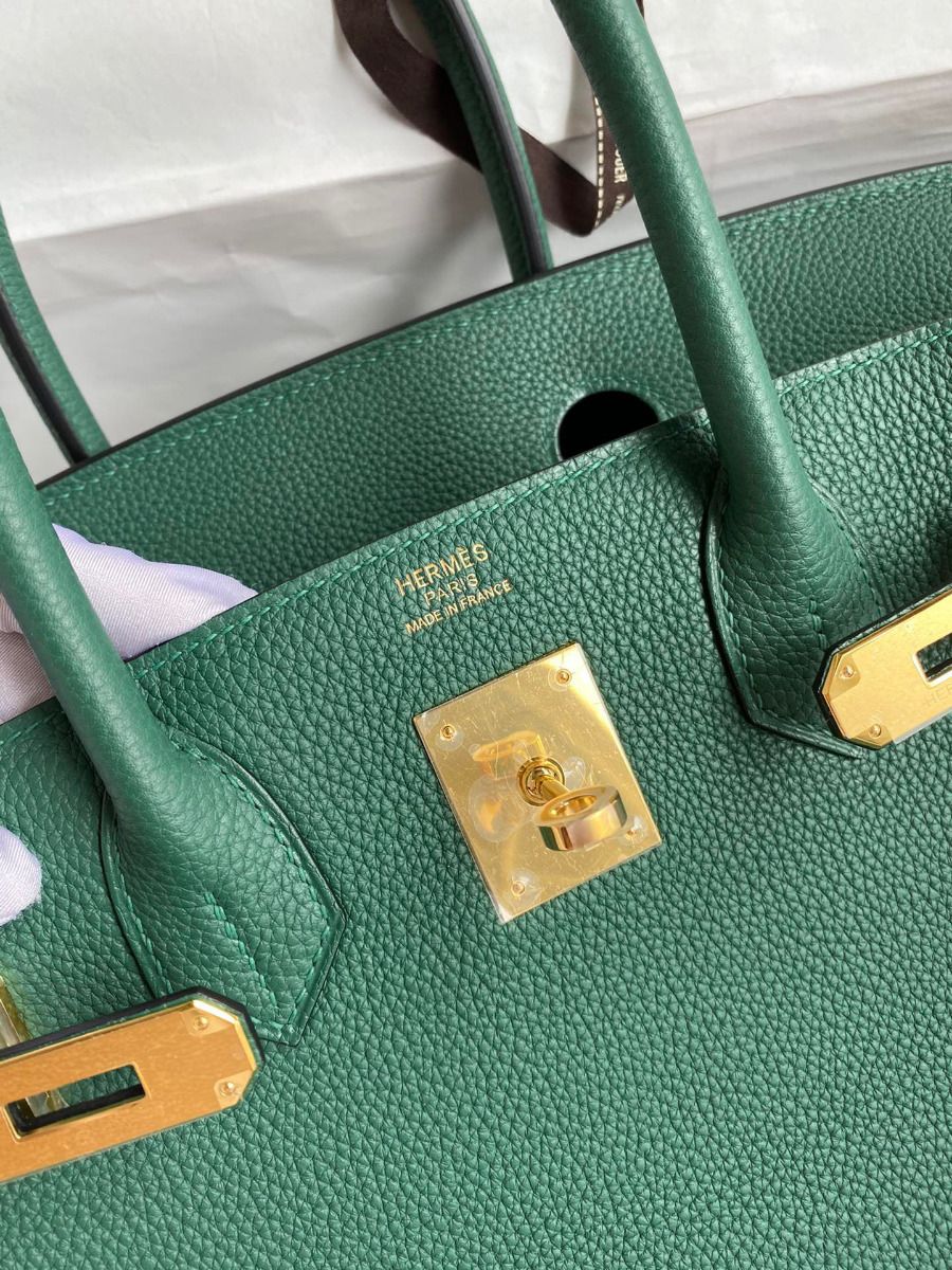 Hermes Birkin 30 Retourne Handmade Bag In Malachite Clemence Leather - Image 7