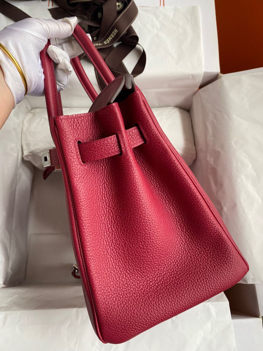 Hermes Birkin 30 Retourne Handmade Bag In Rouge Grenat Clemence Leather - Image 5