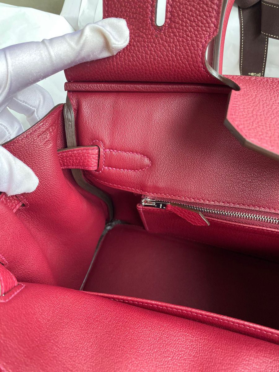 Hermes Birkin 30 Retourne Handmade Bag In Rouge Grenat Clemence Leather - Image 9
