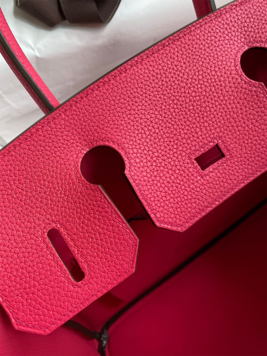 Hermes Birkin 30 Retourne Handmade Bag In Rose Red Clemence Leather - Image 9