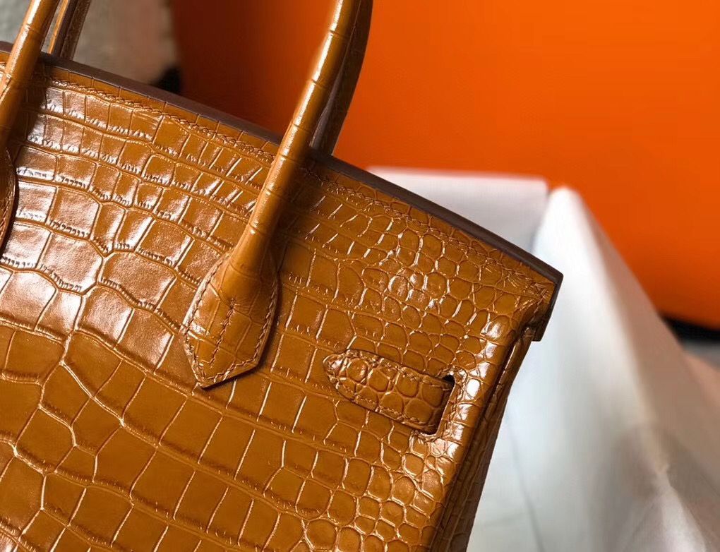 Hermes Birkin 30cm Bag In Gold Embossed Crocodile Leather - Image 5