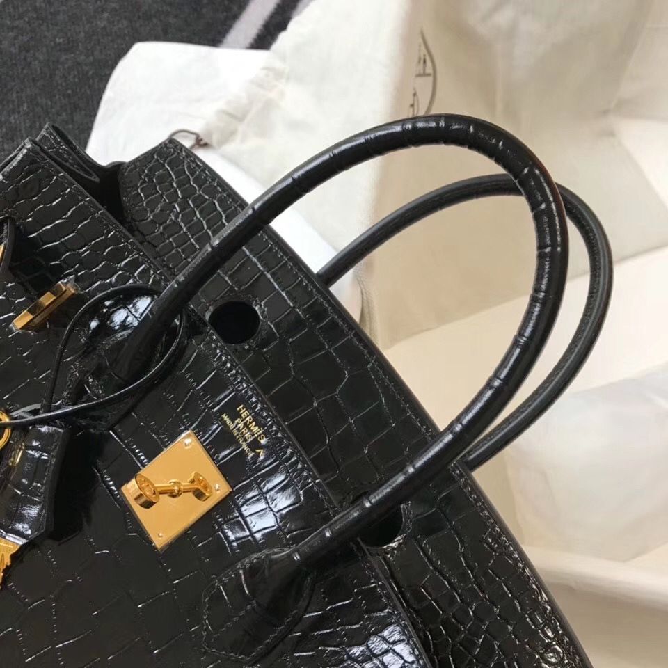 Hermes Birkin 30cm Bag In Black Embossed Crocodile Leather - Image 6