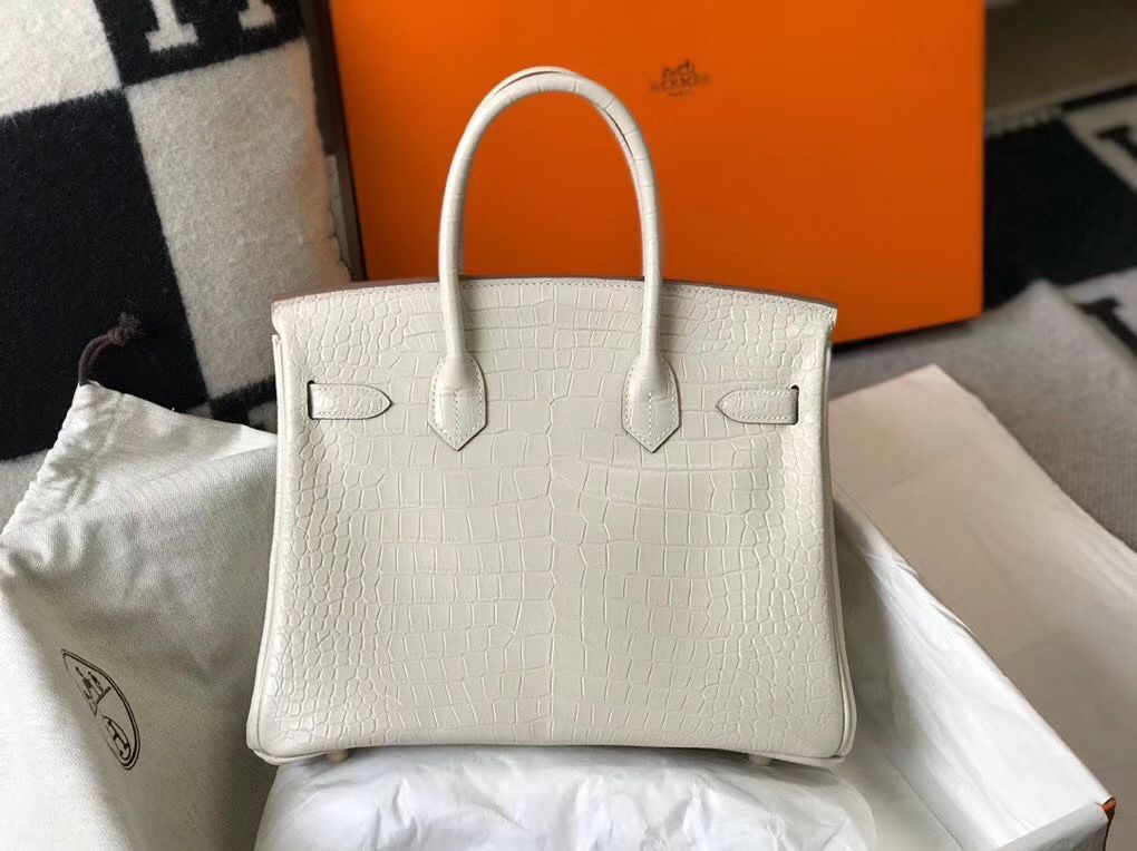 Hermes Birkin 30cm Bag In White Embossed Crocodile Leather - Image 5