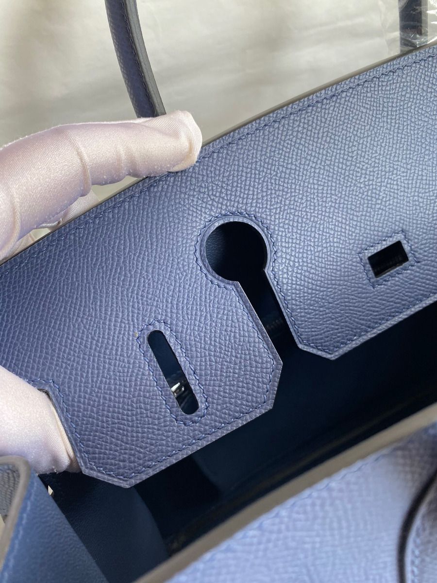 Hermes Birkin 30 Retourne Handmade Bag In Blue Saphir Epsom Calfskin - Image 9