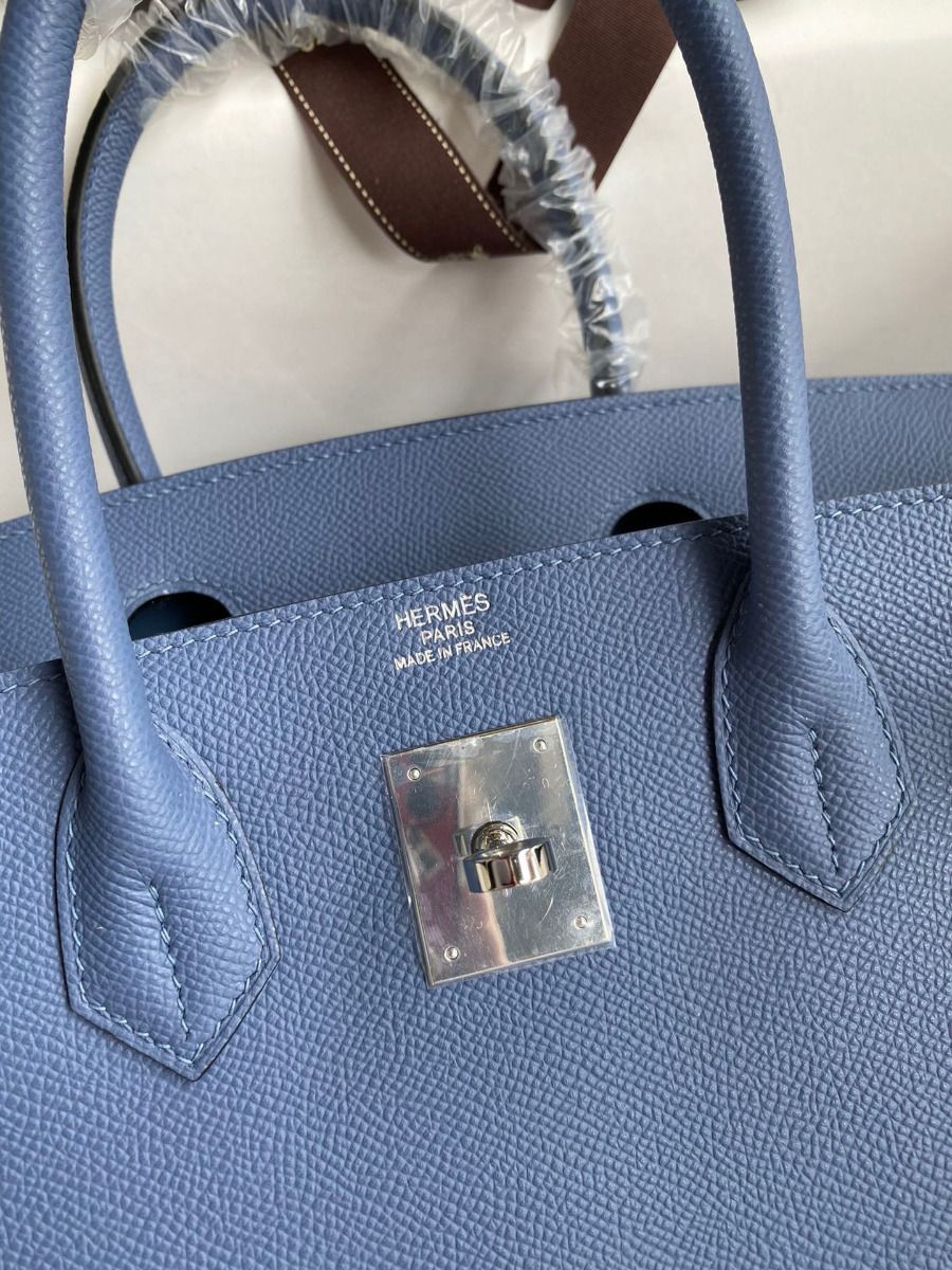 Hermes Birkin 30 Retourne Handmade Bag in Blue Agate Epsom Calfskin - Image 6