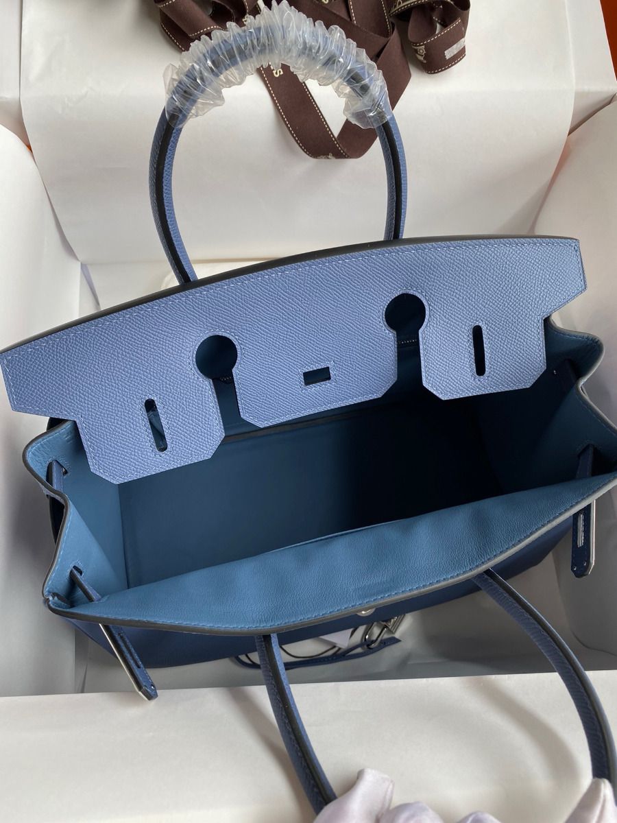 Hermes Birkin 30 Retourne Handmade Bag in Blue Agate Epsom Calfskin - Image 7