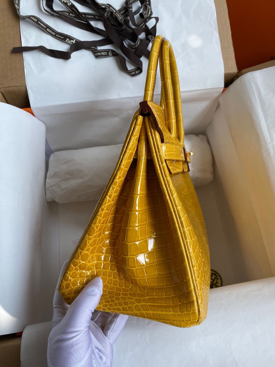 Hermes Birkin 30 Handmade Bag In Jaune Ambre Crocodile Niloticus Shiny Skin - Image 6