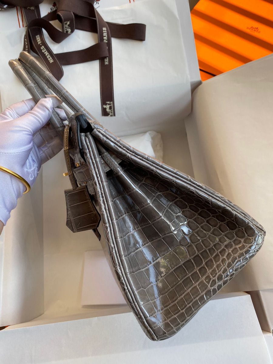 Hermes Birkin 30 Handmade Bag In Gris Tourterelle Crocodile Niloticus Shiny Skin - Image 6