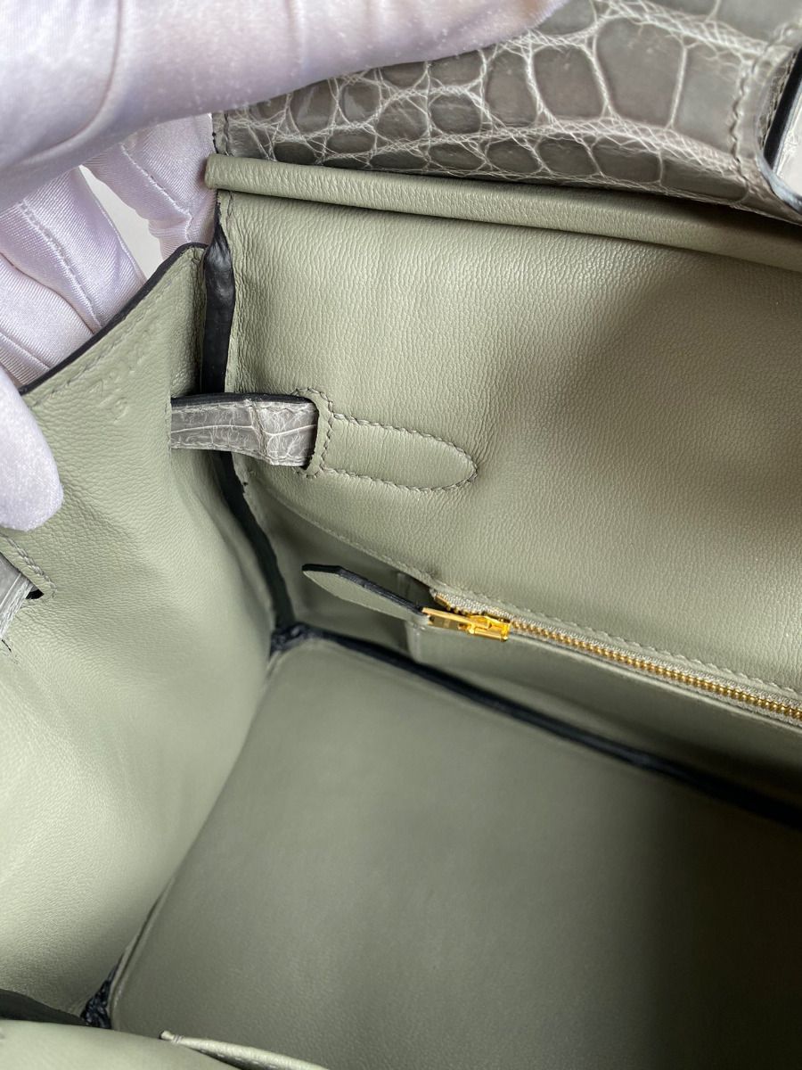 Hermes Birkin 30 Handmade Bag In Gris Ciment Crocodile Niloticus Shiny Skin - Image 8