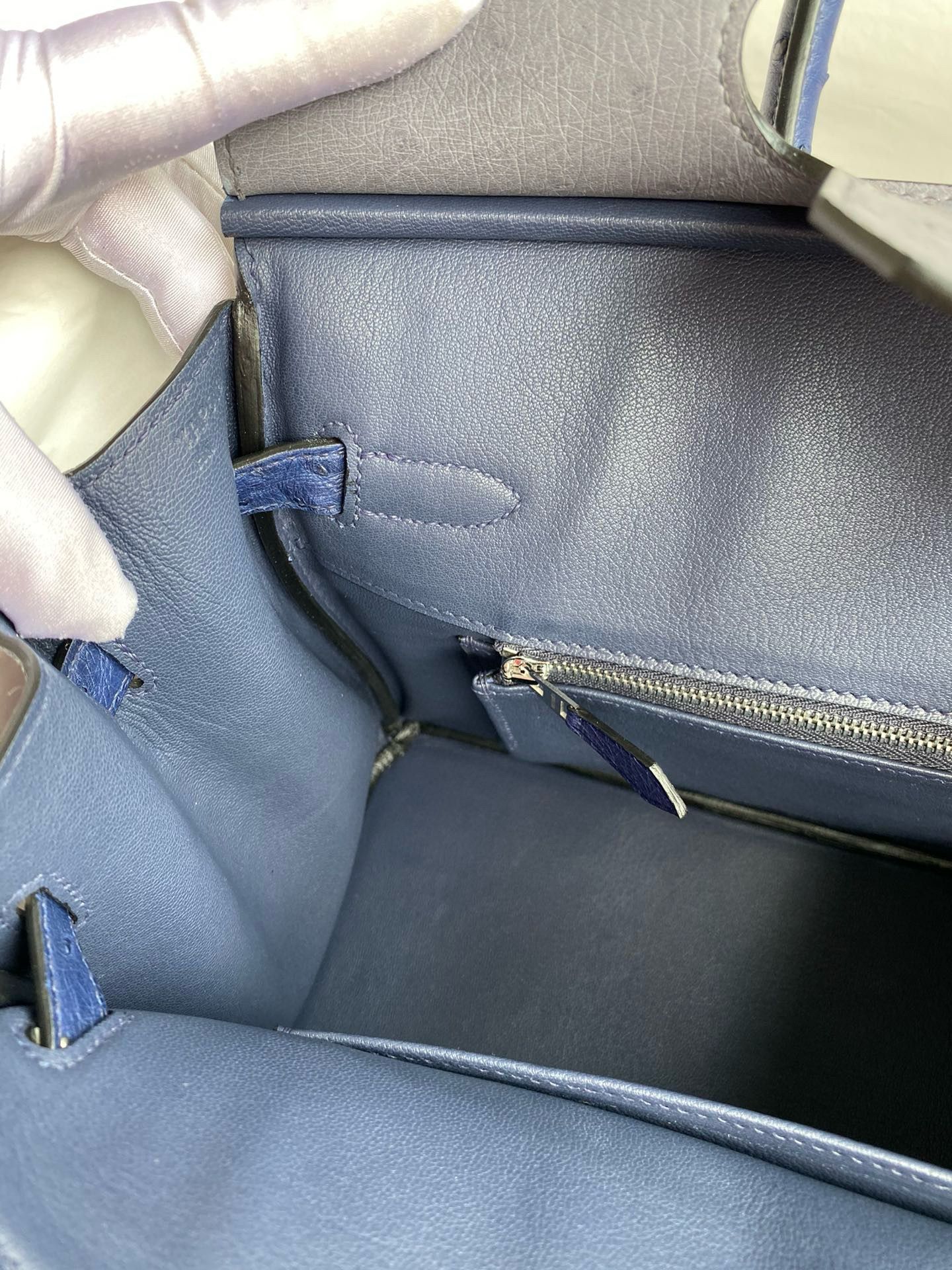 Hermes HSS Birkin 30 Bicolor Bag in Gris Agate and Blue Iris Ostrich Leather - Image 9